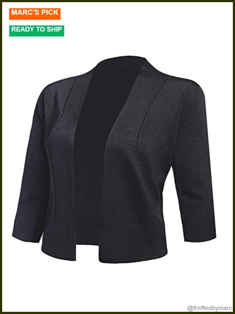 Cropped 3/4 Sleeve Open Front Cardigan Shrug Viscose Nylon Lightweight Layer - Picture 1 of 3